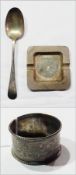 Edwardian silver napkin ring, Chester assay, silver dessert spoon, Old English pattern and a