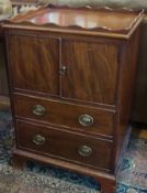 19th Century boxed commode, with panelled cupboard above pull out drawer below on bracket feet, with