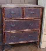 Edwardian bamboo chest of two short and two long drawers, on splade supports, 27cm wide