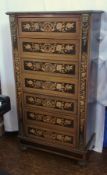 19th century Dutch marquetry inlaid semainier chest of one single drawer above two cupboards each