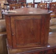 20th century wall hanging cupboard, with pointed finial to top, with panelled door enclosing two