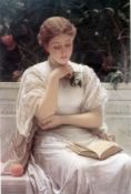 Colourprint 
Study of a Victorian lady, reading, gilt framed