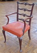 Chippendale style mahogany carver's armchair, with pierced double scroll carved ladderback,