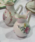 Late 18th Century porcelain sparrow beak jug with heart moulded scroll handle painted with pink