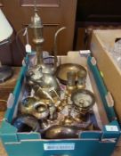 Quantity of brass items to include two brass cats, two bowls, quantity of vases, candlestick