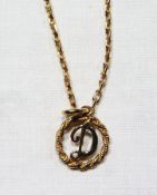 9ct gold chain necklace with faceted oval links and the pendant with openwork "D"