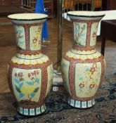 A pair of floor standing ceramic vases, baluster shape, bamboo decorated, 80cm high