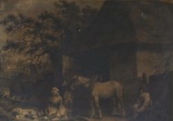 Engraving 
After George Morland 
"Feeding the Pigs", engraved by F.R. Smith, 26 x 66cm