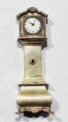Dutch silver coloured metal miniature model of longcase clock with white enamel circular dial and