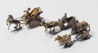 Dutch silver coloured metal miniature model of a covered wagon with driver, drawn by a pair horses