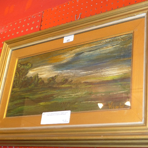 An oil on canvas landscape `La Radura` signed Vizaliio details to verso glazed and framed