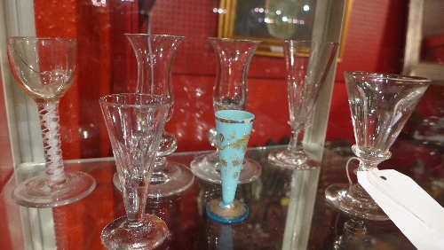 A collection of mainly C19th drinking glasses together with an opaque twist drinking glass (A/F)