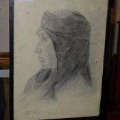 A pencil sketch of an Oriental girl signed and dated 1922