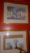 A set of four watercolours town scenes by D.W. Burley within maple frames W 53 cm x H 35 cm