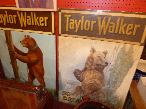A pair of hand painted metal pub signs for the Taylor Walker pub `The Brown Bear`