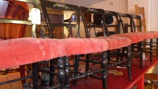 A set of C19th painted dining chairs upholstered in buttoned pink velour