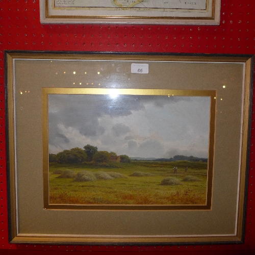 A C19th watercolour signed J Knight English country landscape with  pheasant hunters in a field