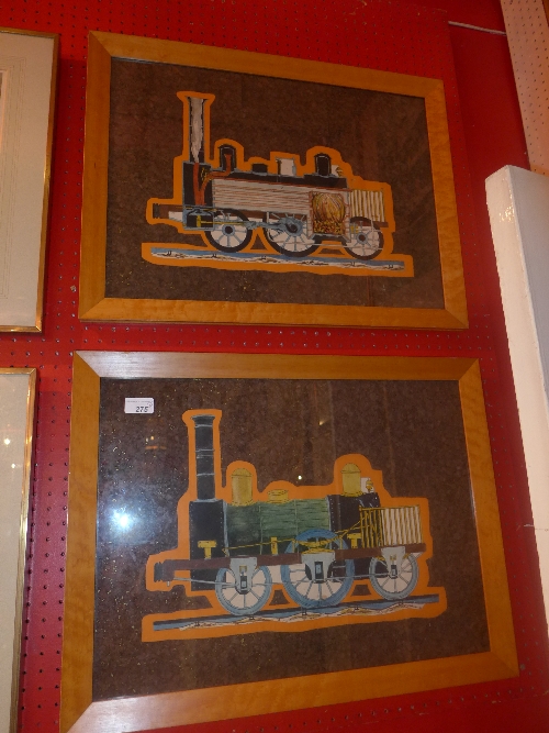 A pair of watercolours of locomotives framed and glazed