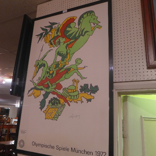 A framed poster for the 1972 Munich olympics