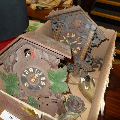 Two early C20th Swiss type Cuckoo clocks, of typical architectural style with pierced and applied