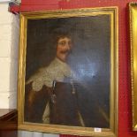 A C19th oil on canvas portrait of a cavalier in a gilded frame