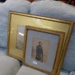 A late C19th watercolour rural landscape study and an overpainted print portrait of a gentleman