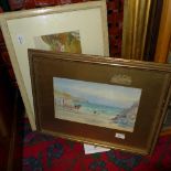 A collection of four watercolours coastal scenes framed and glazed