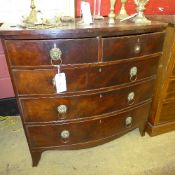 A Regency mahogany bowfront chest having two short above three long drawers on bracket feet