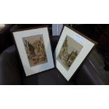 A pair of coloured etchings coastal views by Grant Edwards framed and glazed