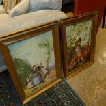 A set of four oleographs depicting genre scenes in gilded frames