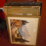 Two early C20th watercolours landscape studies and two glazed and framed prints