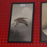 A Japanese Ohara Koson print of a heron in full moon published by Daikokuya signed and sealed Koson