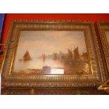 A C19th oil on canvas French coastal scene with boats on the shore signed Cox bottom left in heavy