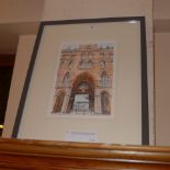 A contemporary watercolour of St Pancras Station 'Bon Voyage' by Martin Baker signed in a grey