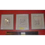 A set of three French C19th pencil drawings by Jules Marie Desandre glazed and framed