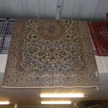 An extremely fine central Persian part silk Nain carpet central pendant petal medallion surrounded