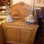 A Victorian pine chiffonier the raised upstand above cushion frieze drawer and pair of moulded