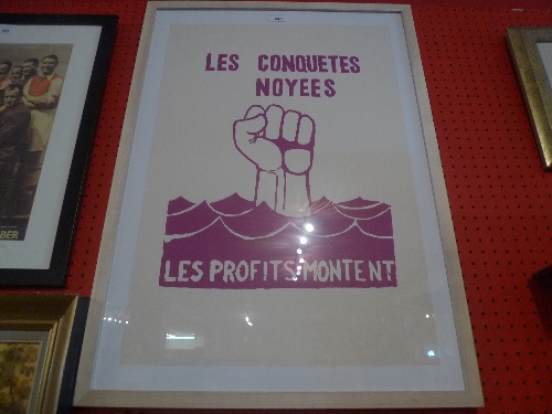 A framed silkscreen print poster Les Coquettes Noyes Les profits moment from the May 1968 Paris