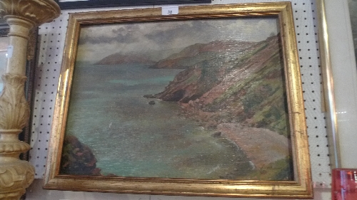 An oil on board coastal scene by Robert Jones signed in a gilt frame W 56 cm x H 37 cm