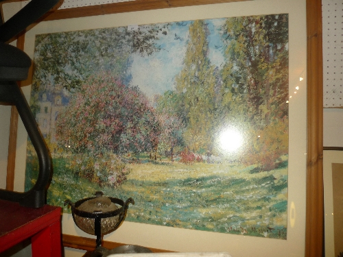 A framed and glazed coloured print after Monet of blossom tree's W 92 H 68 cm