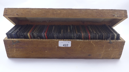 A collection of Victorian coloured magic lantern slides topographical views in original box W 38 cm