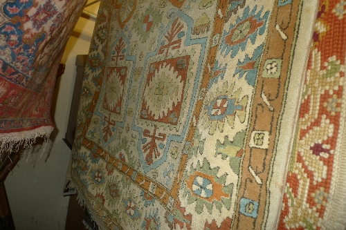 A hand knotted Turkish Kars rug the camel field with geometric design L 221 x D 132 cm