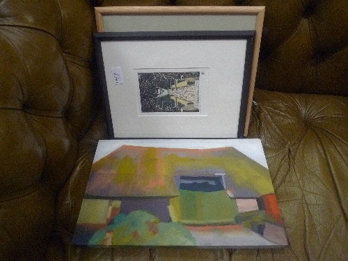 A Lizzie Sleight oil on board, Shirley Rothera watercolour and three garden prints