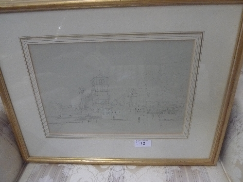 A collection of four C19th and later pencil drawings framed and glazed