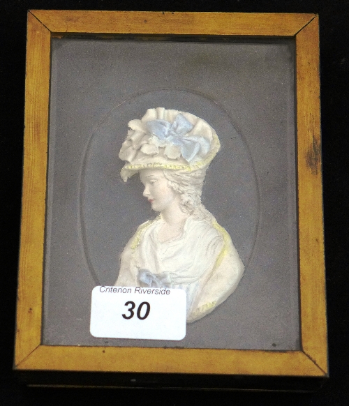 A cased porcelain relief silhouette W 12 H 18 cm