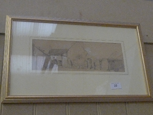 A William Carmichael heightened in white pencil drawing, cross keys yard W 34 H 12 cm