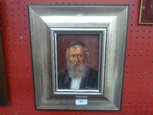 An oil on board of Jewish gentleman in moulded frame