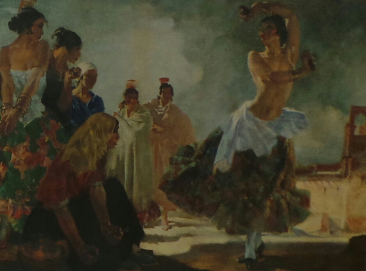 A Russell Flint colour print depicting a group of Spanish women, produced by Frost & Reed 40cm x