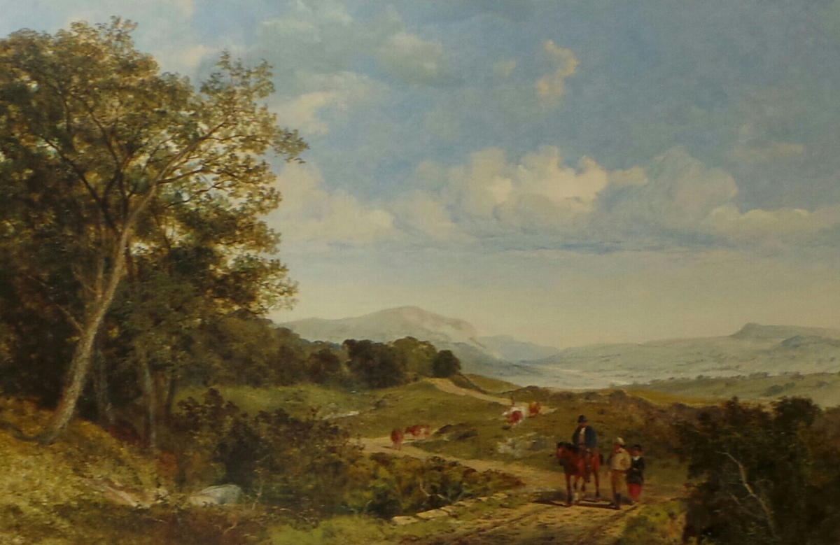 A C19th oil on canvas by James Peel (British 1811-1906) rural scene of a meandering path with