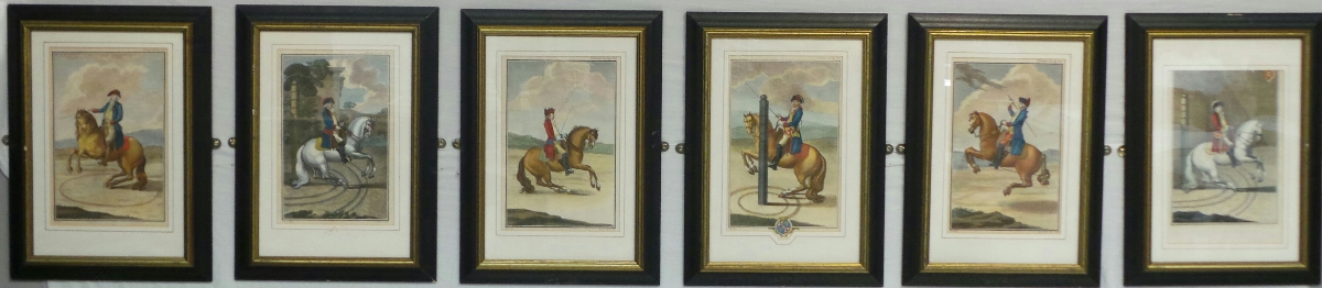 A set of six C19th coloured prints depicting riders and their horses in various traditional